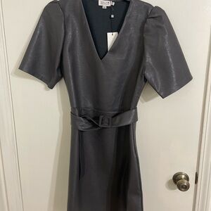 Molly Bracken Charcoal Pleather Just above knees dress.
